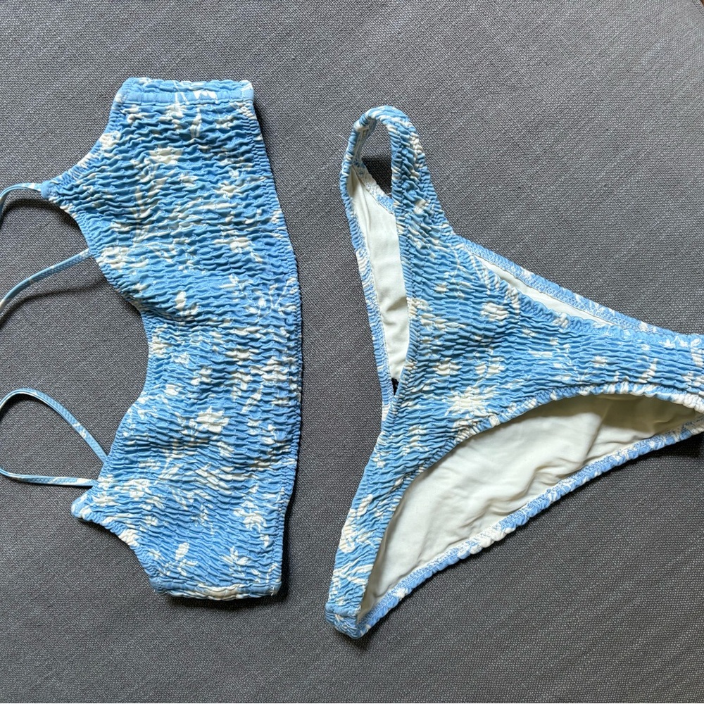 Triangl Swimwear Blue and White Bikini Set